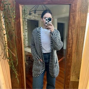 PacSun Black and White Knit Hooded Cardigan